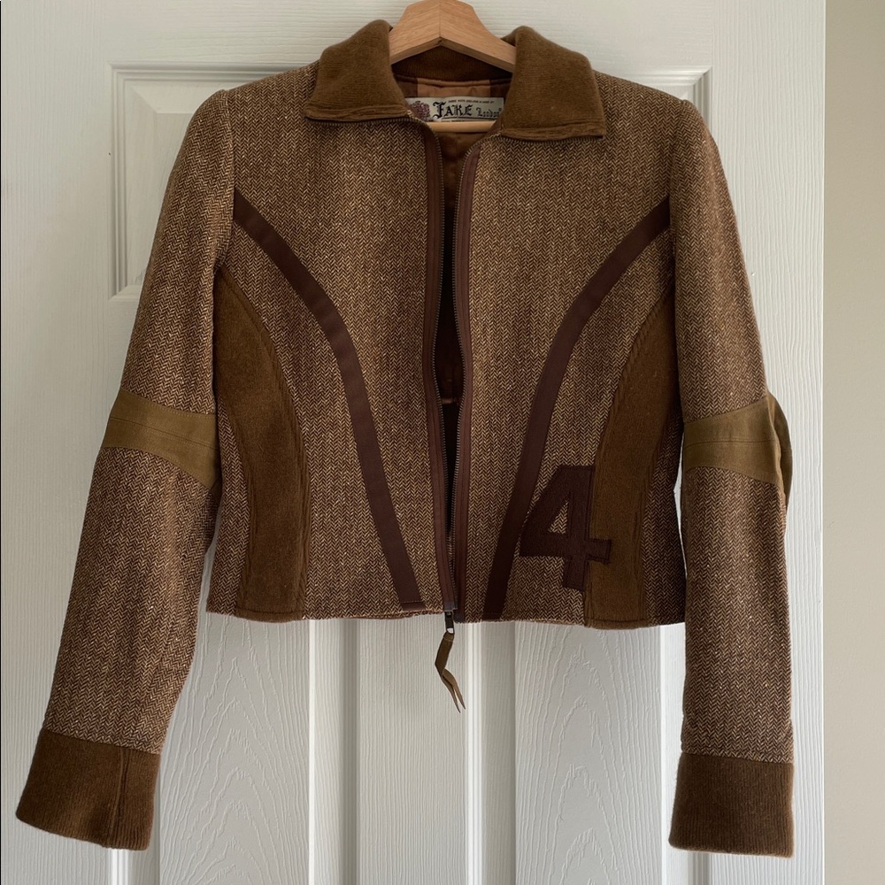 NWOT Fake London Brown Tweed Women's cropped jacket.